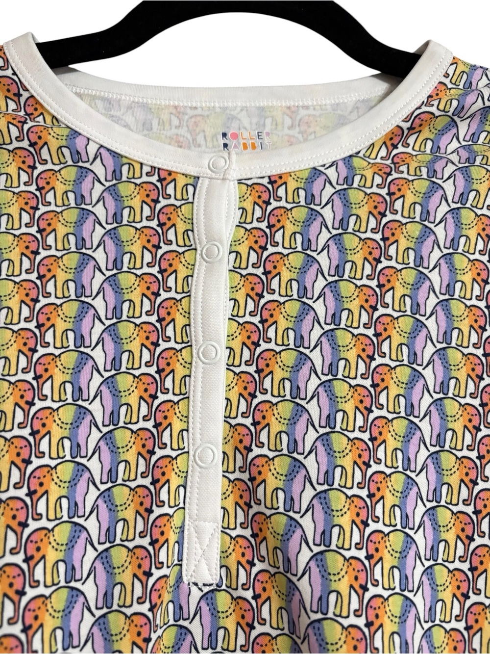 Roller Rabbit Hathi Rainbow Elephant Print Pajama Set Size Small Colorful Lounge